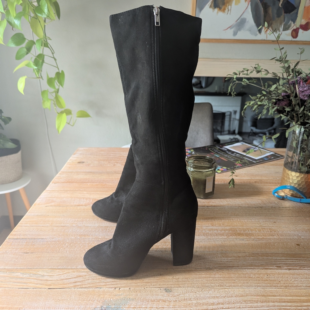 Black Suede Knee-High Boots